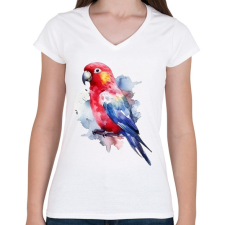 PRINTFASHION Papagáj - Női V-nyakú póló - Fehér női póló