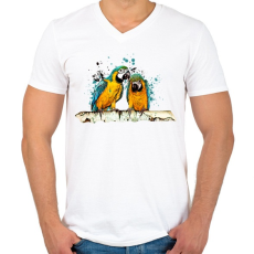 PRINTFASHION Papagájok - Férfi V-nyakú póló - Fehér