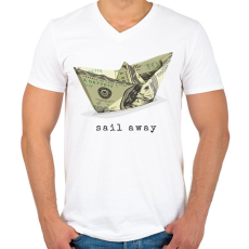 PRINTFASHION Papírcsónak pénzből - Férfi V-nyakú póló - Fehér