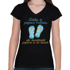 PRINTFASHION Papucs voltam és leszek - Női V-nyakú póló - Fekete női póló