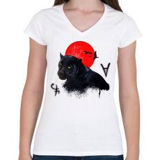 PRINTFASHION Párduc és vérhold - Női V-nyakú póló - Fehér