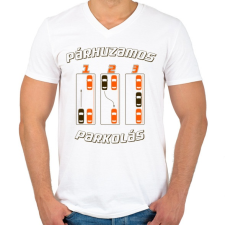 PRINTFASHION parhuzamos-parkolas-2-brown-orange - Férfi V-nyakú póló - Fehér férfi póló