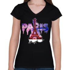 PRINTFASHION paris liquid letter - Női V-nyakú póló - Fekete