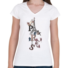 PRINTFASHION paris - Női V-nyakú póló - Fehér