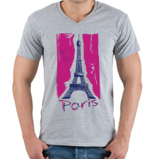 PRINTFASHION Párizs - Férfi V-nyakú póló - Sport szürke férfi póló