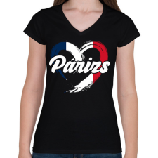 PRINTFASHION Párizs - Női V-nyakú póló - Fekete női póló