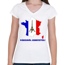PRINTFASHION Párizsból szeretettel! - Női V-nyakú póló - Fehér női póló