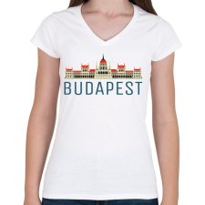 PRINTFASHION Parlament Budapest - Női V-nyakú póló - Fehér női póló
