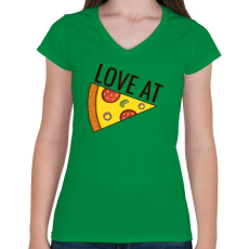 PRINTFASHION Páros póló - Love at Pizza - Női V-nyakú póló - Zöld