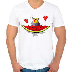 PRINTFASHION Parrot 1 - Férfi V-nyakú póló - Fehér