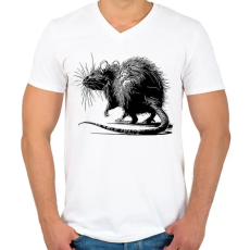 PRINTFASHION Patkány rajz - Férfi V-nyakú póló - Fehér