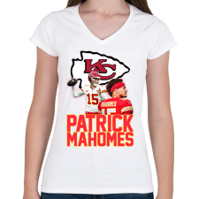 PRINTFASHION Patrick Mahomes - Női V-nyakú póló - Fehér női póló