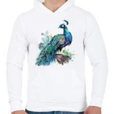 PRINTFASHION páva - Férfi kapucnis pulóver - Fehér