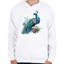 PRINTFASHION páva - Gyerek kapucnis pulóver - Fehér gyerek pulóver, kardigán