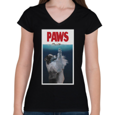 PRINTFASHION PAWS jaws ausztrál juhász kutya - Női V-nyakú póló - Fekete