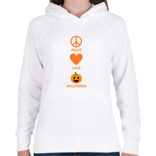 PRINTFASHION Peace Love Halloween - Női kapucnis pulóver - Fehér női pulóver, kardigán