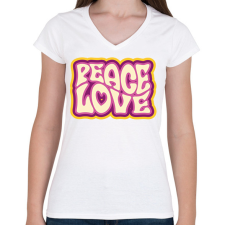 PRINTFASHION Peace, Love - Hippie - Női V-nyakú póló - Fehér női póló