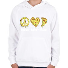 PRINTFASHION Peace, love, pizza - Gyerek kapucnis pulóver - Fehér gyerek pulóver, kardigán