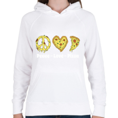 PRINTFASHION Peace, love, pizza - Női kapucnis pulóver - Fehér
