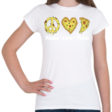 PRINTFASHION Peace, love, pizza - Női póló - Fehér női póló