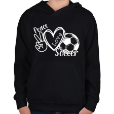 PRINTFASHION Peace love soccer - Gyerek kapucnis pulóver - Fekete gyerek pulóver, kardigán