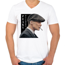 PRINTFASHION Peaky Blinders - Tommy Shelby vonalas - Férfi V-nyakú póló - Fehér férfi póló