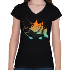 PRINTFASHION pecás - Női V-nyakú póló - Fekete