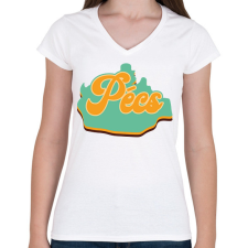 PRINTFASHION Pécs - Női V-nyakú póló - Fehér női póló