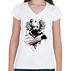 PRINTFASHION Péntek 13. - Jason Vorhees - Női V-nyakú póló - Fehér