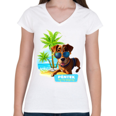 PRINTFASHION Péntek az én napom! - Vicces kutyás póló minta - Női V-nyakú póló - Fehér