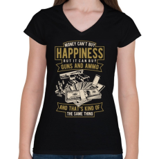 PRINTFASHION Pénz, fegyver, boldogság - Női V-nyakú póló - Fekete
