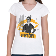 PRINTFASHION Petőfi Sándor - Női V-nyakú póló - Fehér női póló