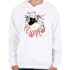 PRINTFASHION Pew pew cat - Gyerek kapucnis pulóver - Fehér gyerek pulóver, kardigán