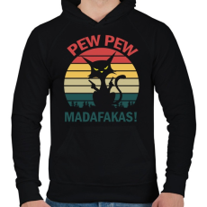 PRINTFASHION Pew pew madafakas cica - Férfi kapucnis pulóver - Fekete