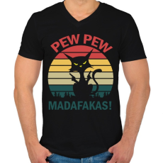 PRINTFASHION Pew pew madafakas cica - Férfi V-nyakú póló - Fekete