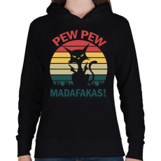 PRINTFASHION Pew pew madafakas cica - Női kapucnis pulóver - Fekete