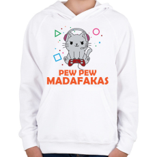 PRINTFASHION Pew Pew Madafakas Gamer - Gyerek kapucnis pulóver - Fehér