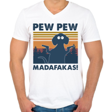 PRINTFASHION Pew pew madafakas kutya - Férfi V-nyakú póló - Fehér férfi póló