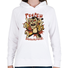 PRINTFASHION Pew pew majom bananafakas - Női kapucnis pulóver - Fehér női pulóver, kardigán