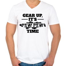 PRINTFASHION Pew pew time - Férfi V-nyakú póló - Fehér