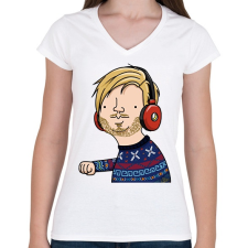 PRINTFASHION pewdiepie - Női V-nyakú póló - Fehér női póló