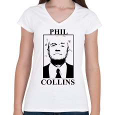 PRINTFASHION Phil Collins - Női V-nyakú póló - Fehér