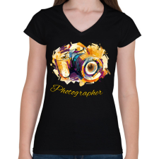 PRINTFASHION photographer - Női V-nyakú póló - Fekete női póló