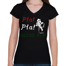 PRINTFASHION PIA PIA OLCSÓPIA - Női V-nyakú póló - Fekete