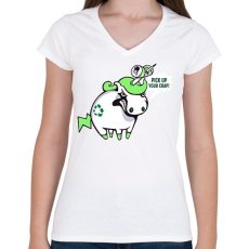 PRINTFASHION Pick up your crap! - Női V-nyakú póló - Fehér