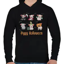 PRINTFASHION Piggy Halloween - Férfi kapucnis pulóver - Fekete férfi pulóver, kardigán