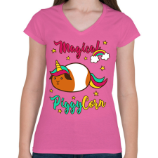 PRINTFASHION PiggyCorn - Női V-nyakú póló - Rózsaszín női póló