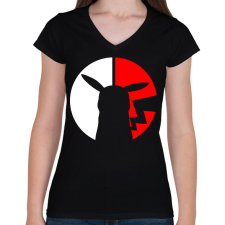 PRINTFASHION Pikachu logó - Női V-nyakú póló - Fekete női póló