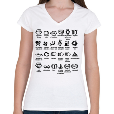 PRINTFASHION Piktogrammok jelentése - Női V-nyakú póló - Fehér női póló