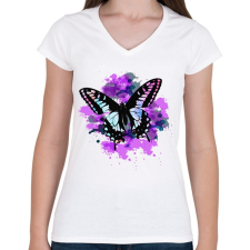 PRINTFASHION pillango2 - Női V-nyakú póló - Fehér női póló